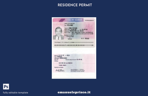 modello di versione del permesso di soggiorno in Francia in stile verificato